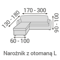 Narożnik z otomaną L – wymiary pokrowca