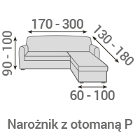 Narożnik z otomaną P – wymiary pokrowca
